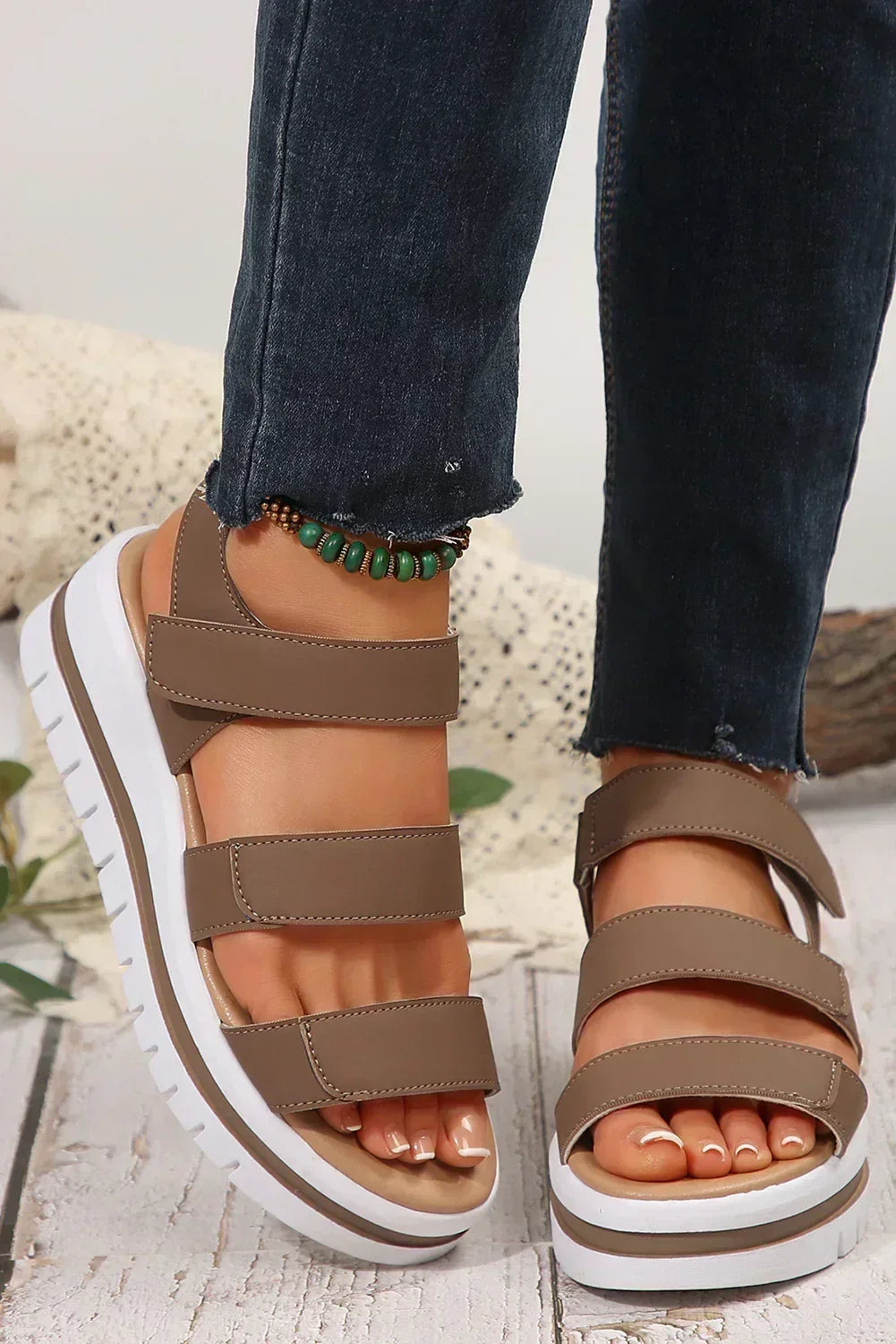 Black Hollow Out Buckle PU Leather Platform Sandals