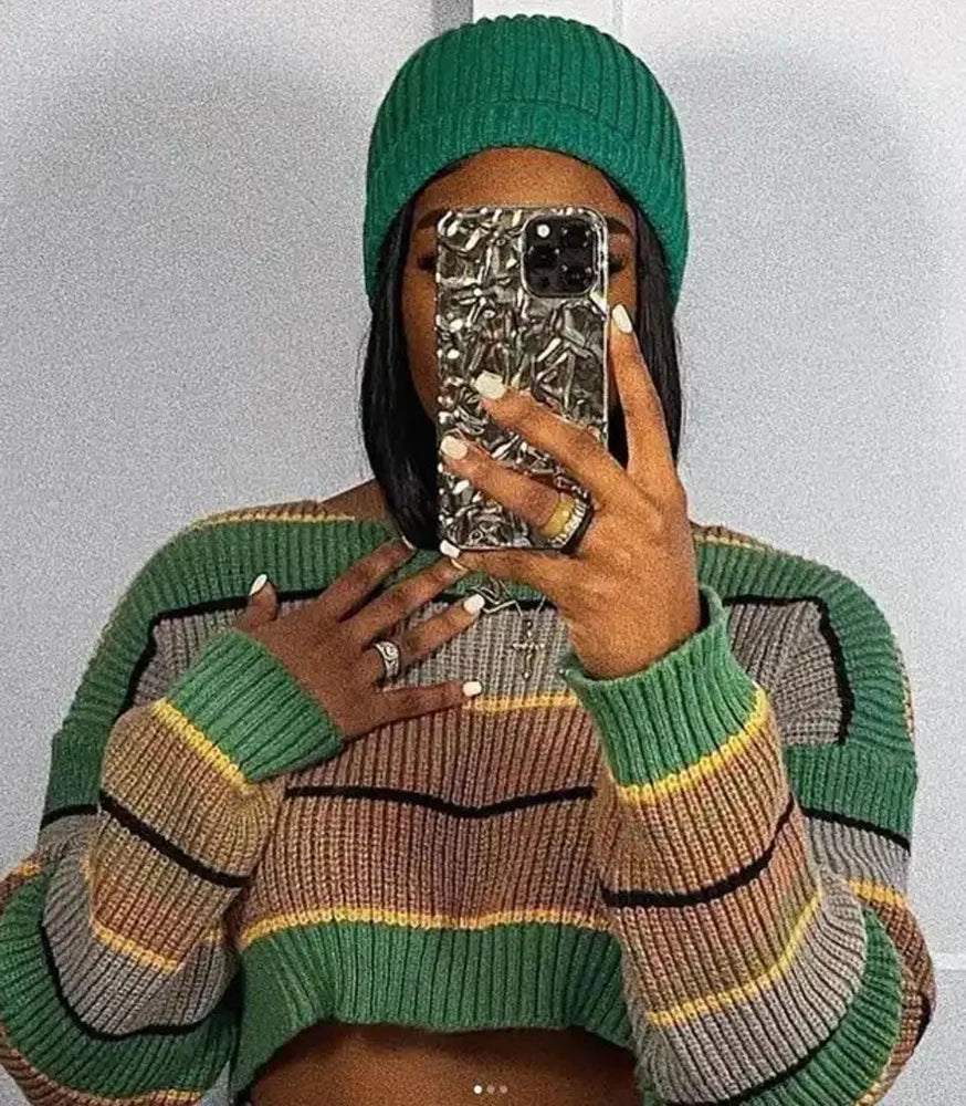 Women 2 Piece Set Long Sleeve Striped Sweater and Sweat Pants Suits 2024 Winter Fitness Active Two Piece Lounge Sets Tracksuit