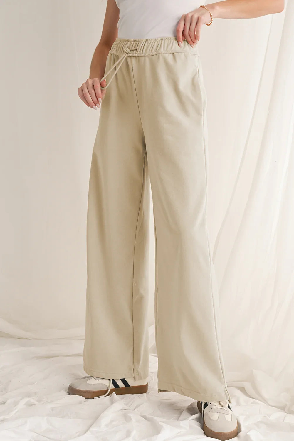 Apricot Solid Color Wide Leg Pants