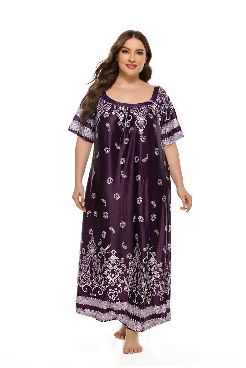 Robe longue ample à manches courtes et imprimé floral pour femme grande taille