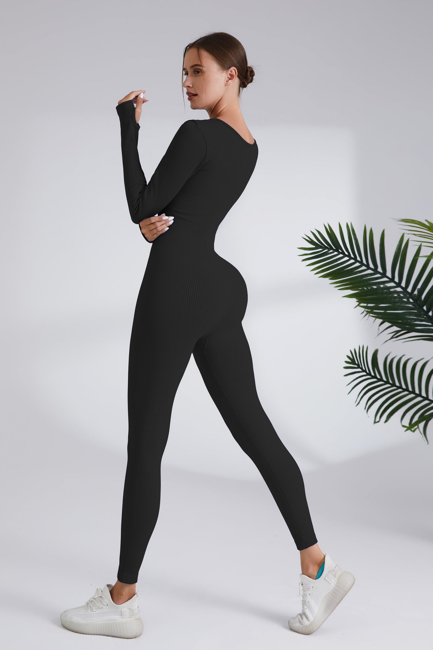 Blaire Sport Serenity Square Neck Ribbed Long Sleeve Gym Jumpsuit