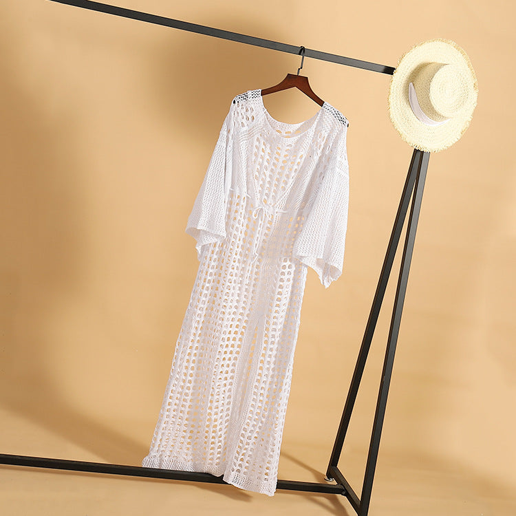 Sexy Crochet Beach Skirt Long Sleeve Split Skirt Vacation Dress Swimsuit Blouse Sun Protection Clothing Crochet hook