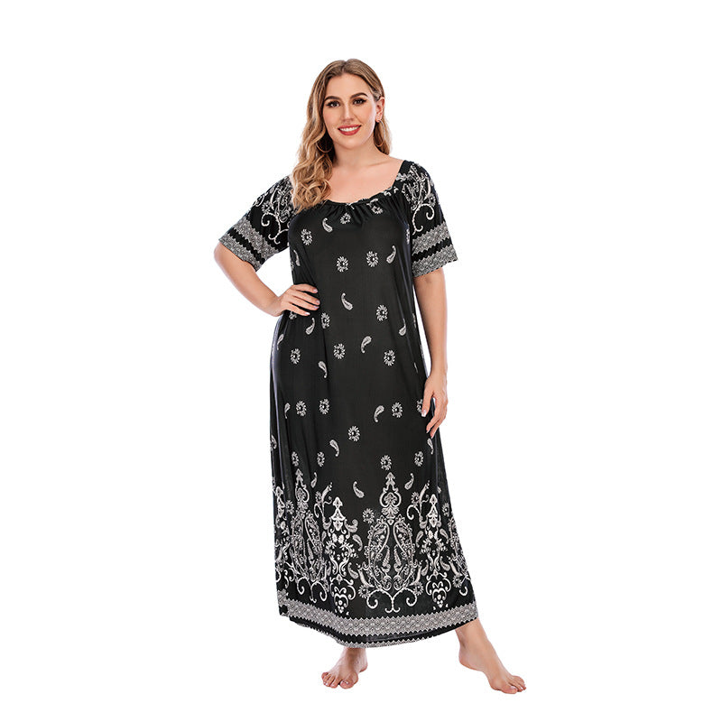 Robe longue ample à manches courtes et imprimé floral pour femme grande taille