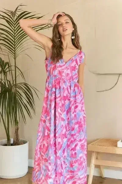 ADORA Abstract Floral V-Neck Maxi Dress