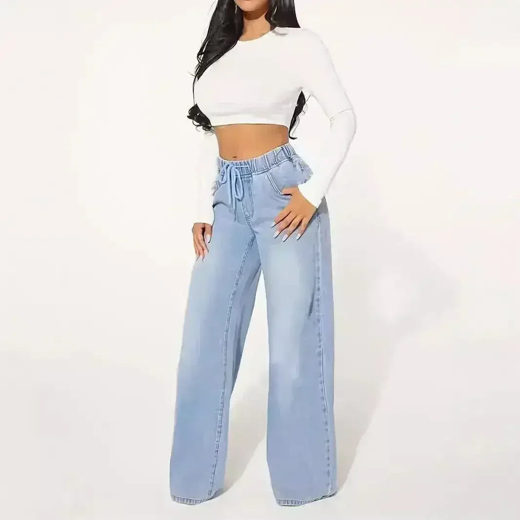 25 Edition – High Waist Drawstring Wide Leg Jeans – Light Blue