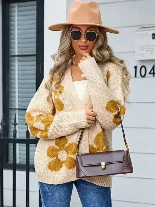 Angel Wings Flower Open Front Long Sleeve Cardigan - Trendy & Comfortable