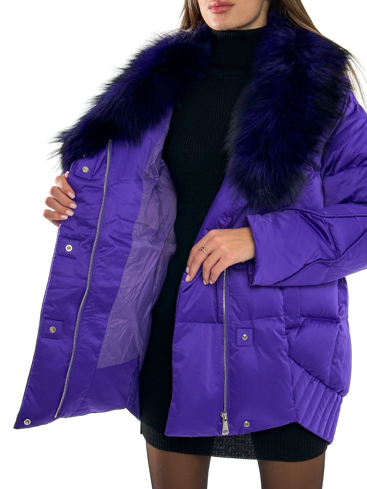 Manteau en duvet de renard argenté véritable de qualité supérieure