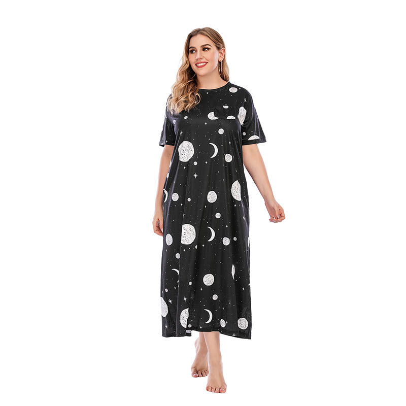 Plus Size Graffiti Nightdress T-shirt Skirt Home Wear Brand Star Loose Maxi Dress