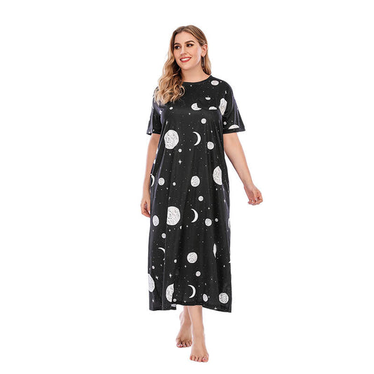 Plus Size Graffiti Nightdress T-shirt Skirt Home Wear Brand Star Loose Maxi Dress