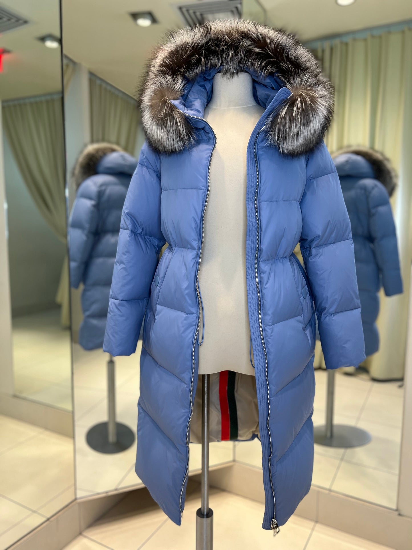 Mirabelle Genuine Silver Fox Fur Down Fill Coat