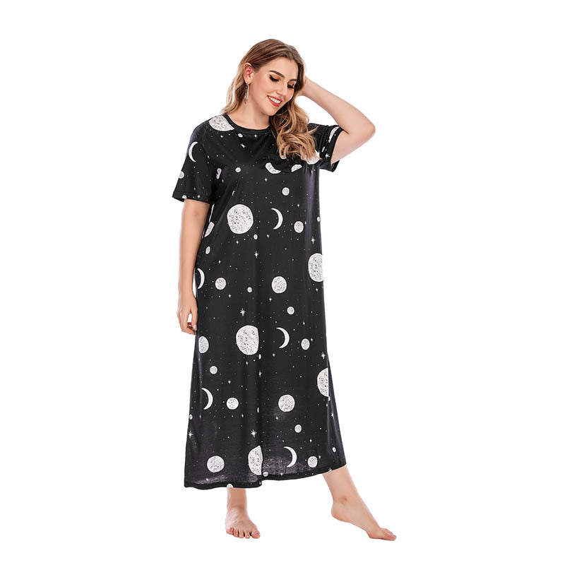 Plus Size Graffiti Nightdress T-shirt Skirt Home Wear Brand Star Loose Maxi Dress