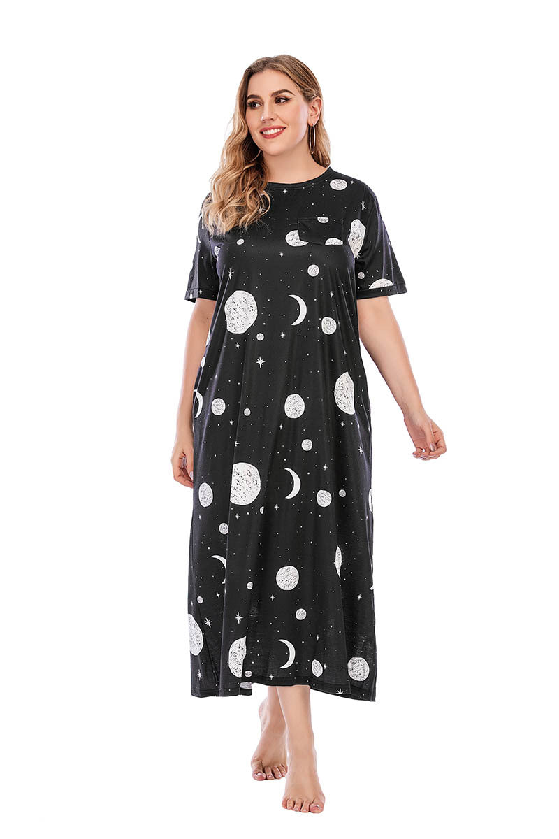 Plus Size Graffiti Nightdress T-shirt Skirt Home Wear Brand Star Loose Maxi Dress