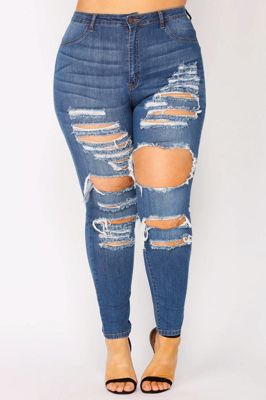 Sasha Plus Size-high Rise Medium Washed Distressed Jeans