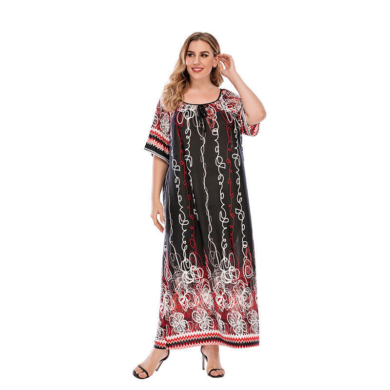 Robe longue ample à manches courtes et imprimé floral pour femme grande taille