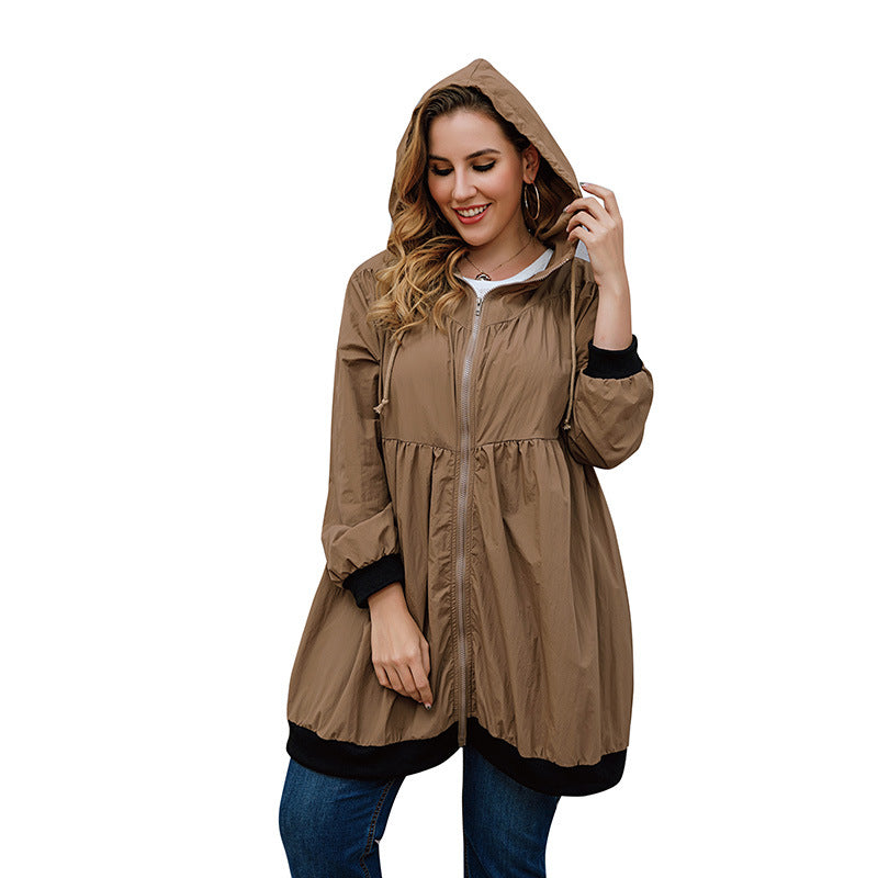Plus Size Trench Coat Sweater Mid-Length Cardigan Hooded Coat Women All-Matching