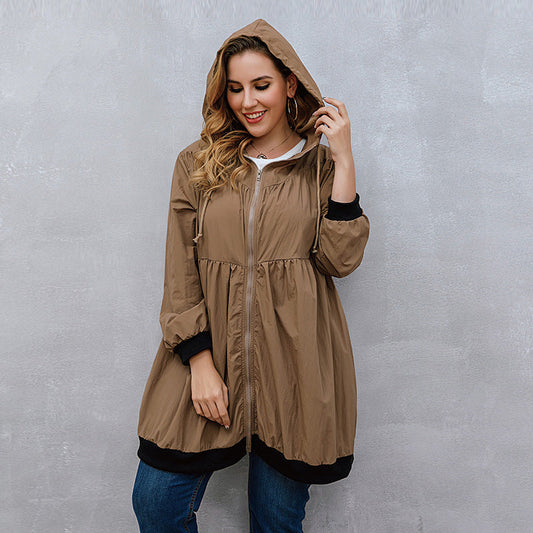 Trench-coat grande taille, pull, cardigan mi-long, manteau à capuche pour femme, assorti