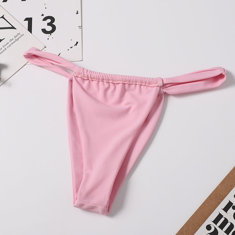 Bikini Split Swimsuit Women Solid Color Sexy Swimsuit Triangle Halter Spaghetti Straps Nylon Swimsuit