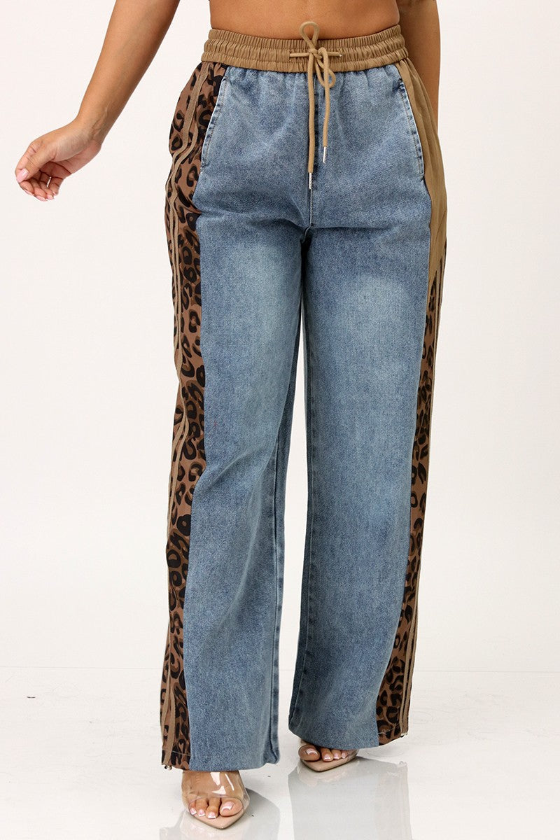 Jazmine Leopard Denim Drawstring Cargo Pants