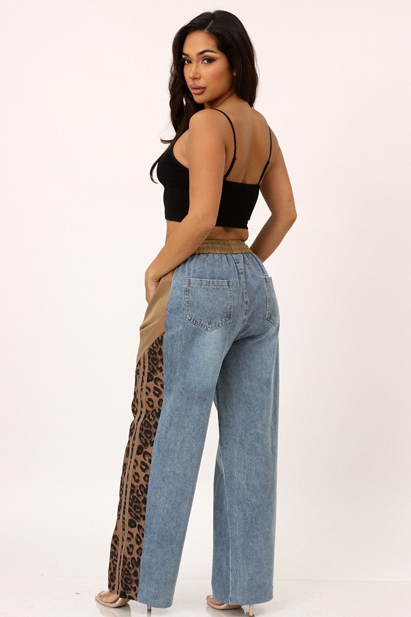 Jazmine Leopard Denim Drawstring Cargo Pants