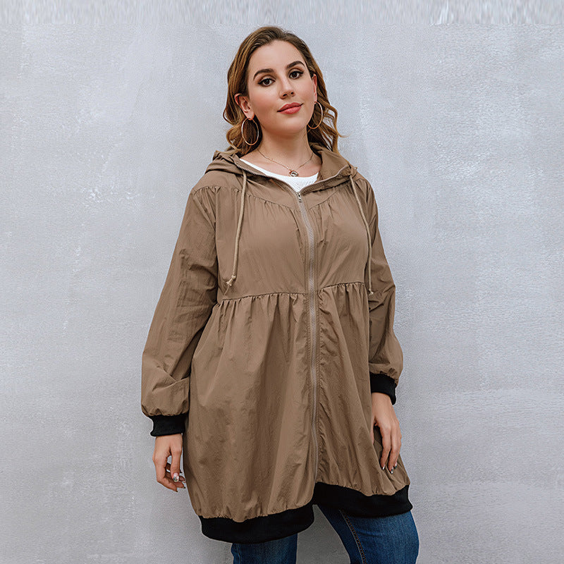 Plus Size Trench Coat Sweater Mid-Length Cardigan Hooded Coat Women All-Matching