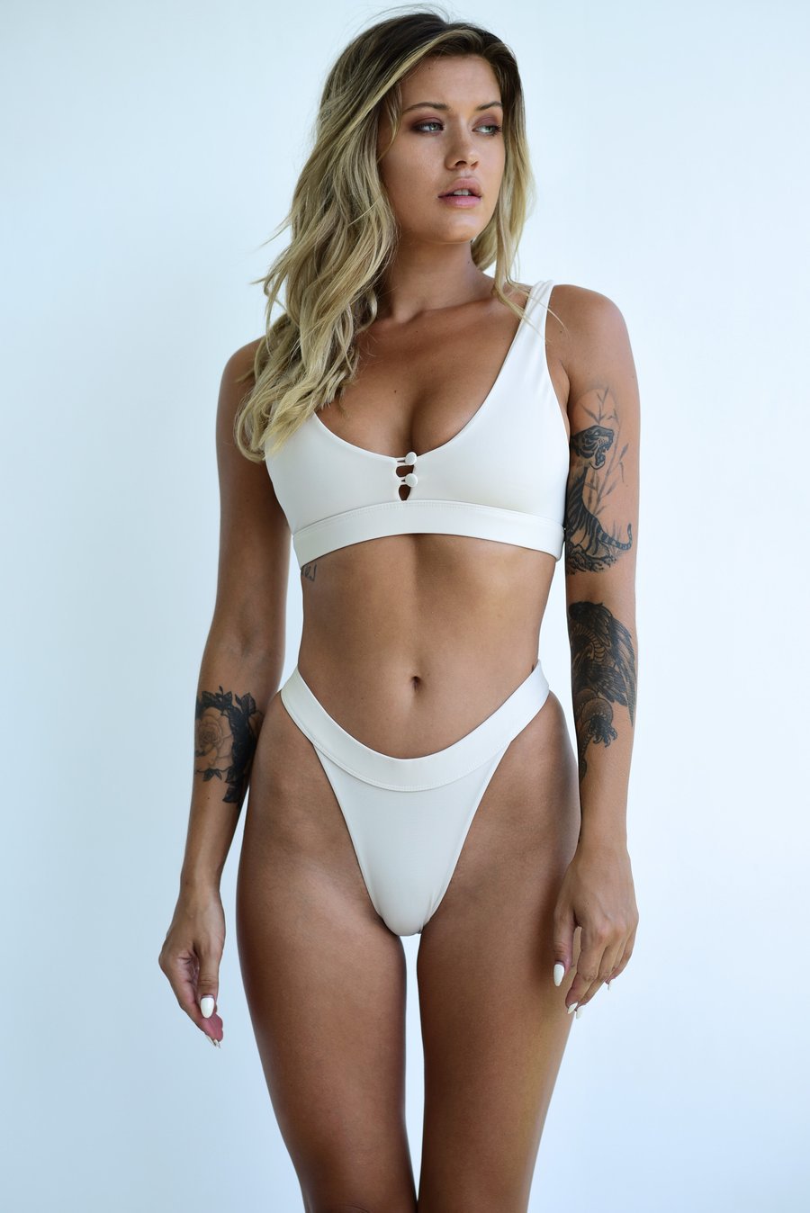 Summer Arrival Swimwear Multi Color Button Two Piece High Waist Swimsuit Women