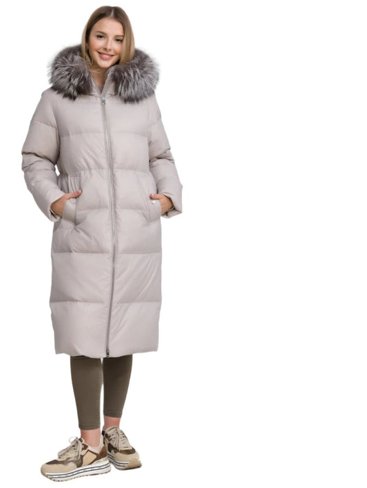 Manteau en duvet et fourrure de renard argenté véritable Mirabelle