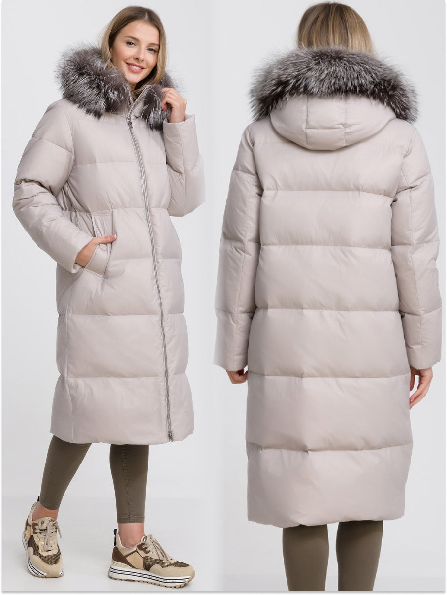 Mirabelle Genuine Silver Fox Fur Down Fill Coat