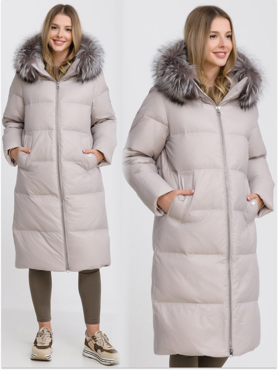 Mirabelle Genuine Silver Fox Fur Down Fill Coat