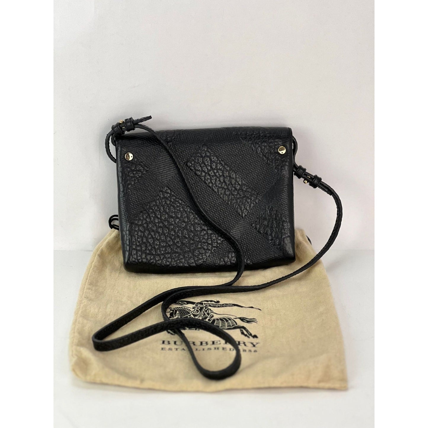 Burberry Signature Grain Leather Check Embossed Langley Black Crossbody