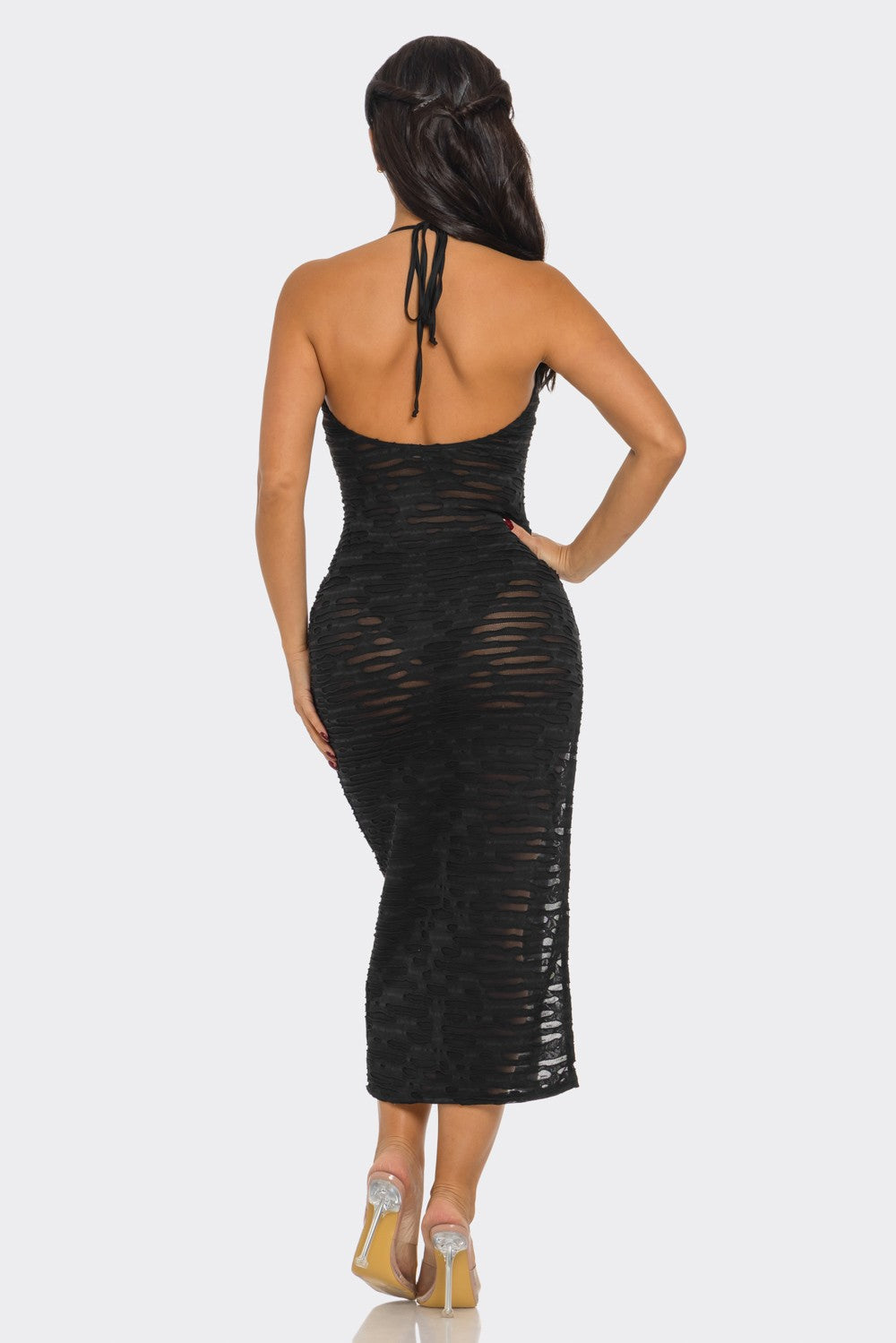 Hailee Halter Tie Beach Midi Dress - Sheer Summer Elegance