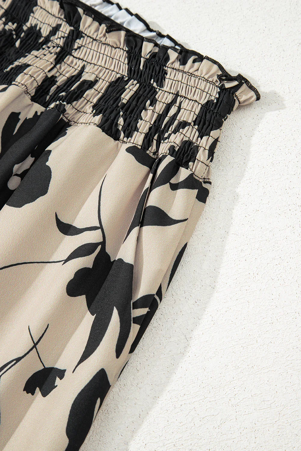 Blue Floral Smocked Frill Waist Wide Leg Pants