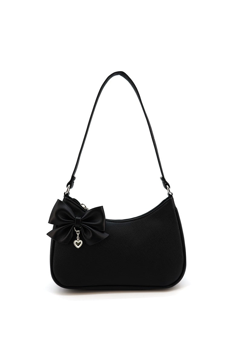 Like Dreams Heart Charm Bow Vegan Leather Shoulder Bag