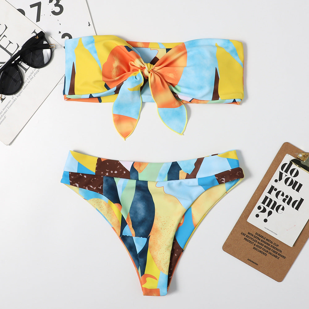 Duplex Printing Bowknot Sexy Women Split Bikini Multi-Color Triangle Beach Spring Swimsuit Swimsuit