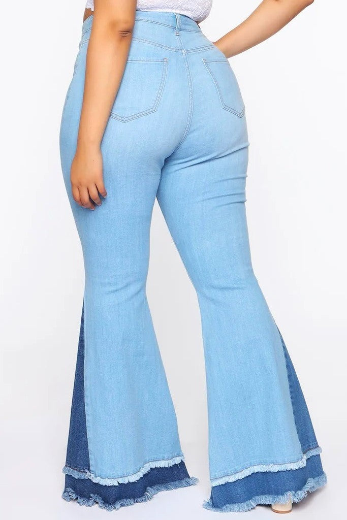 Rodeo Queen Plus Size-high Rise Two Tones Flare Jeans