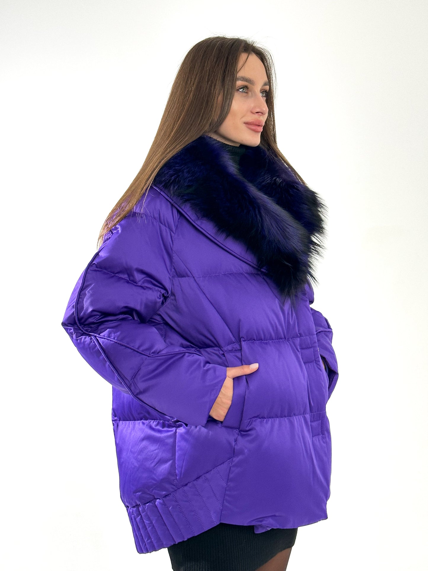 Manteau en duvet de renard argenté véritable de qualité supérieure