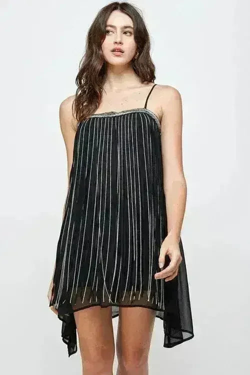 Metallic Fringe Sleeveless Mini Dress Flow - Femstylo