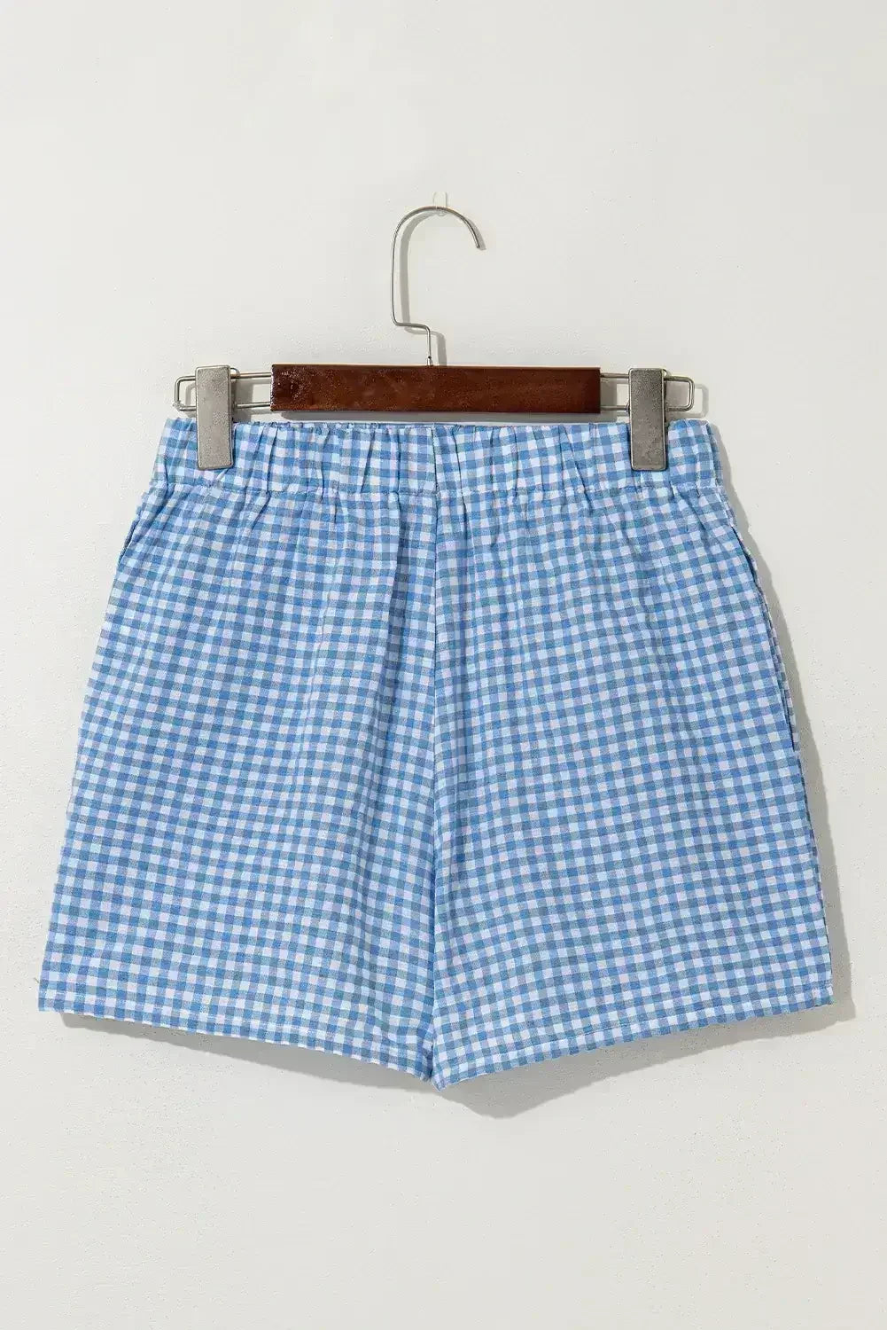 Blue Vintage Gingham Print High Waisted Loose Shorts