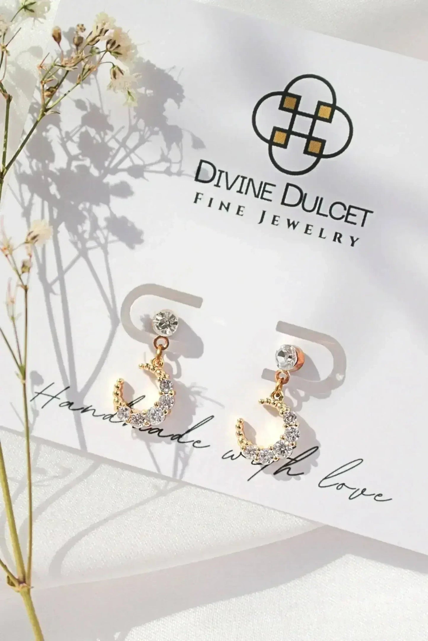 Moon Earrings - 24K Gold & Cubic Zirconia | Femstylo