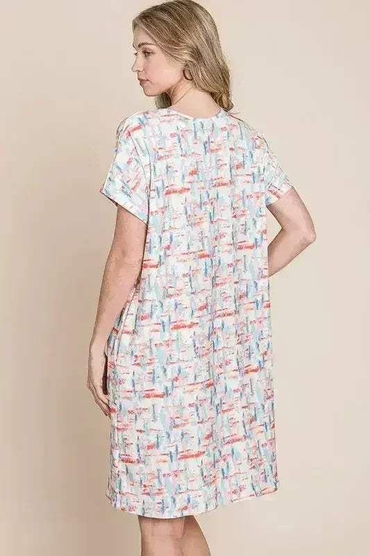 BOMBOM Printed Tee Dress - Casual Short Sleeve | Femstylo