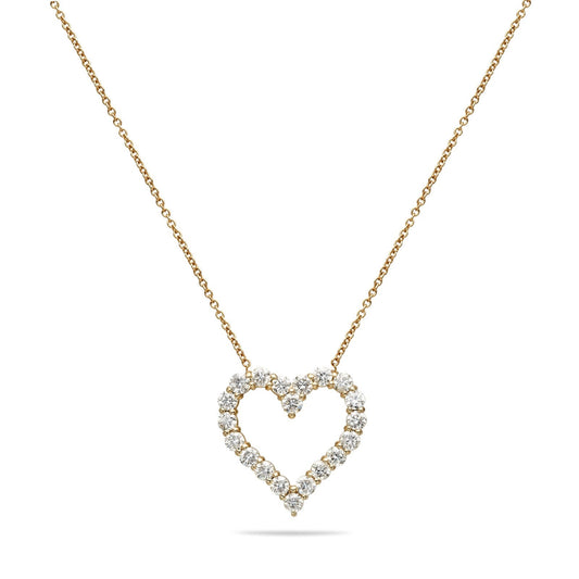 Natural Diamond Straight Heart Outline Pendant in 14K Yellow Gold – 4.02ctw