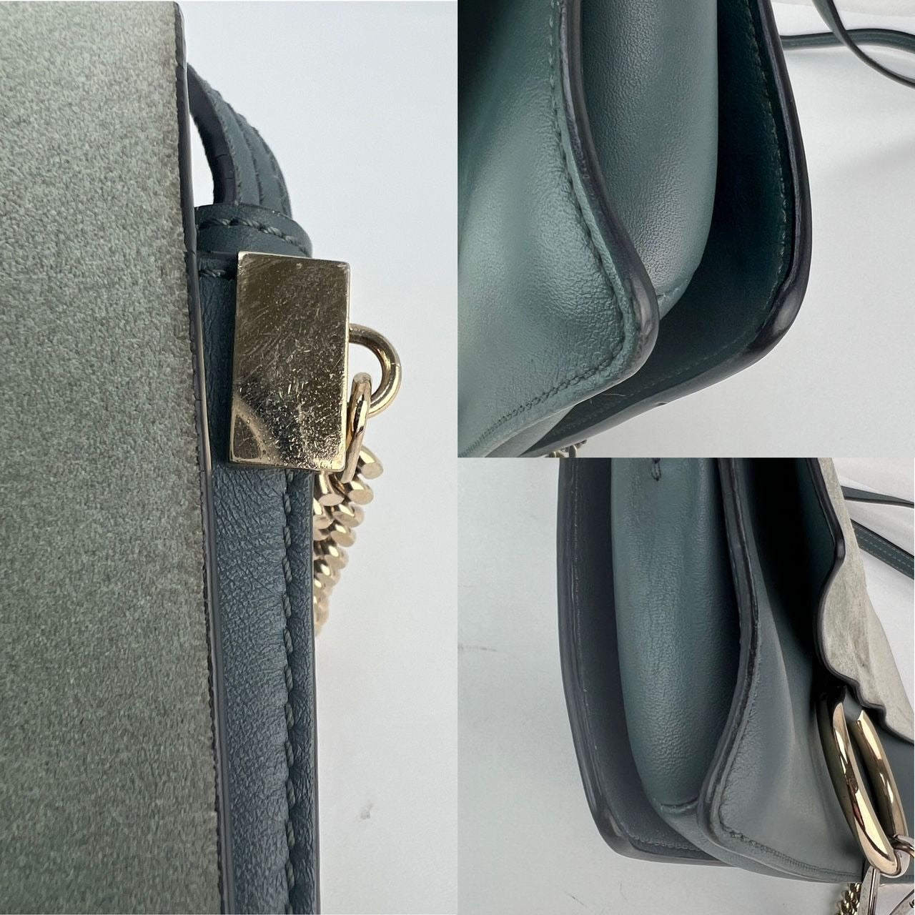 Chloe Faye Chain Suede Leather Gray Blue Crossbody Bag