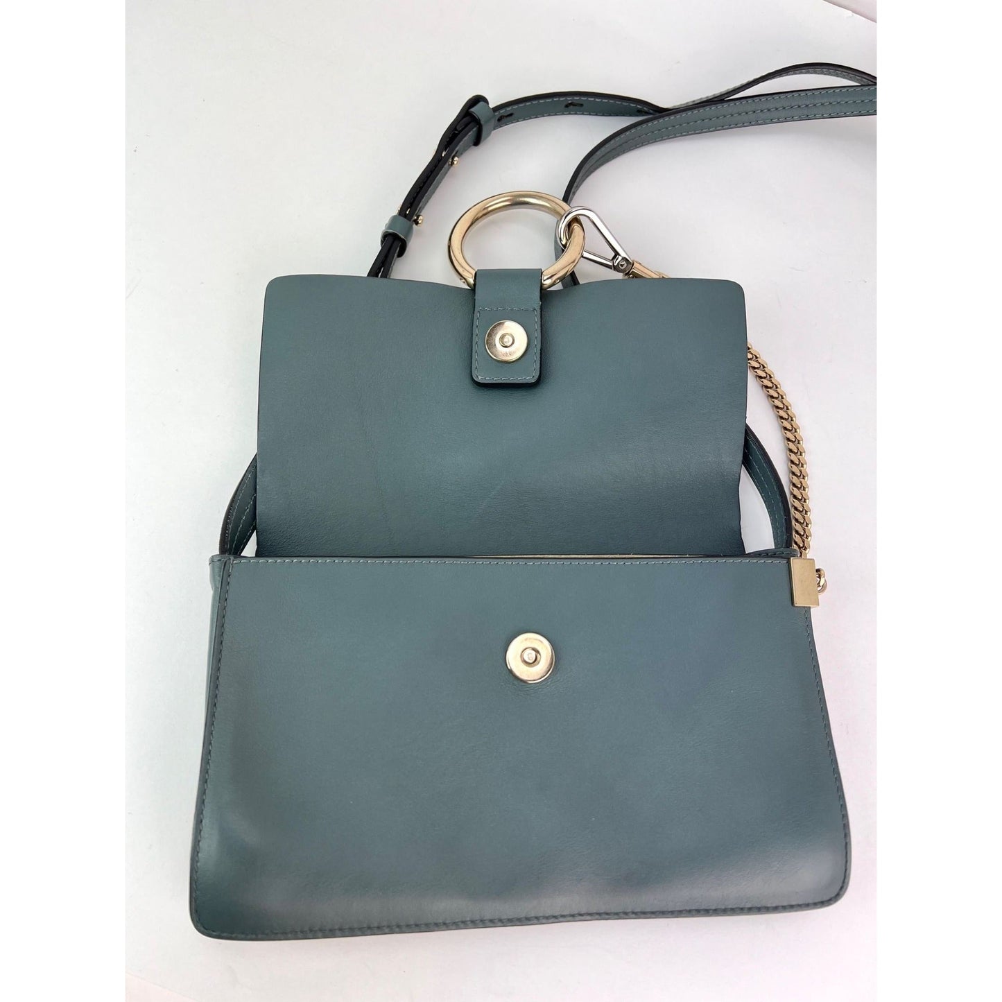 Chloe Faye Chain Suede Leather Gray Blue Crossbody Bag