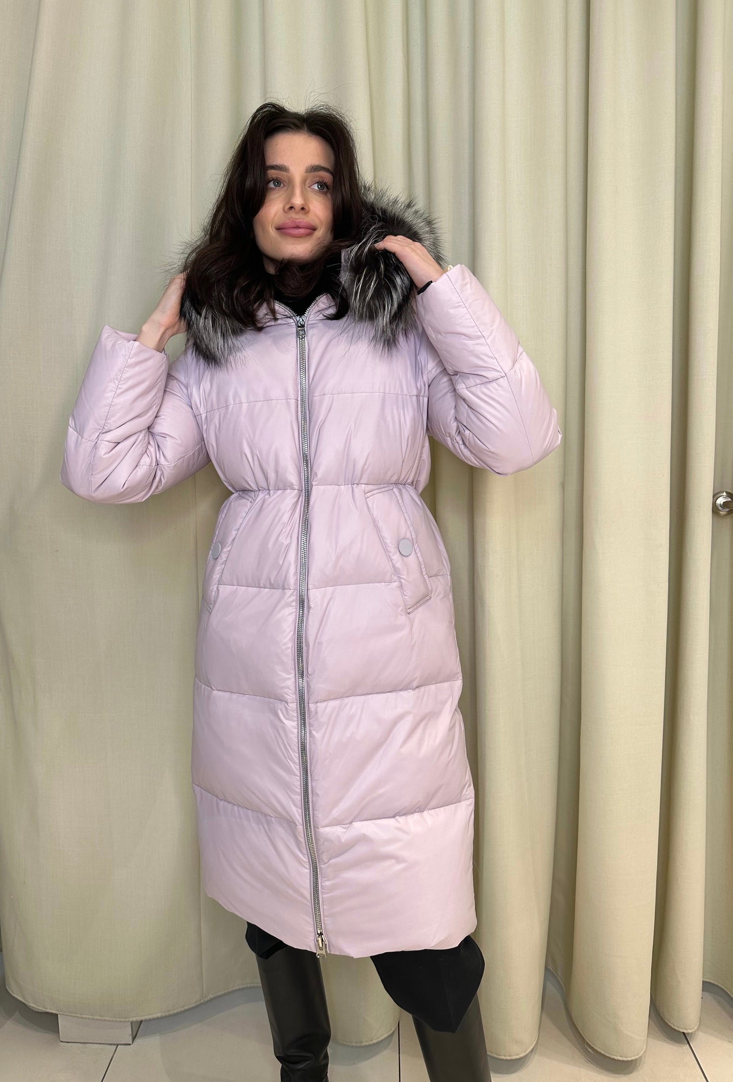 Mirabelle Genuine Silver Fox Fur Down Fill Coat