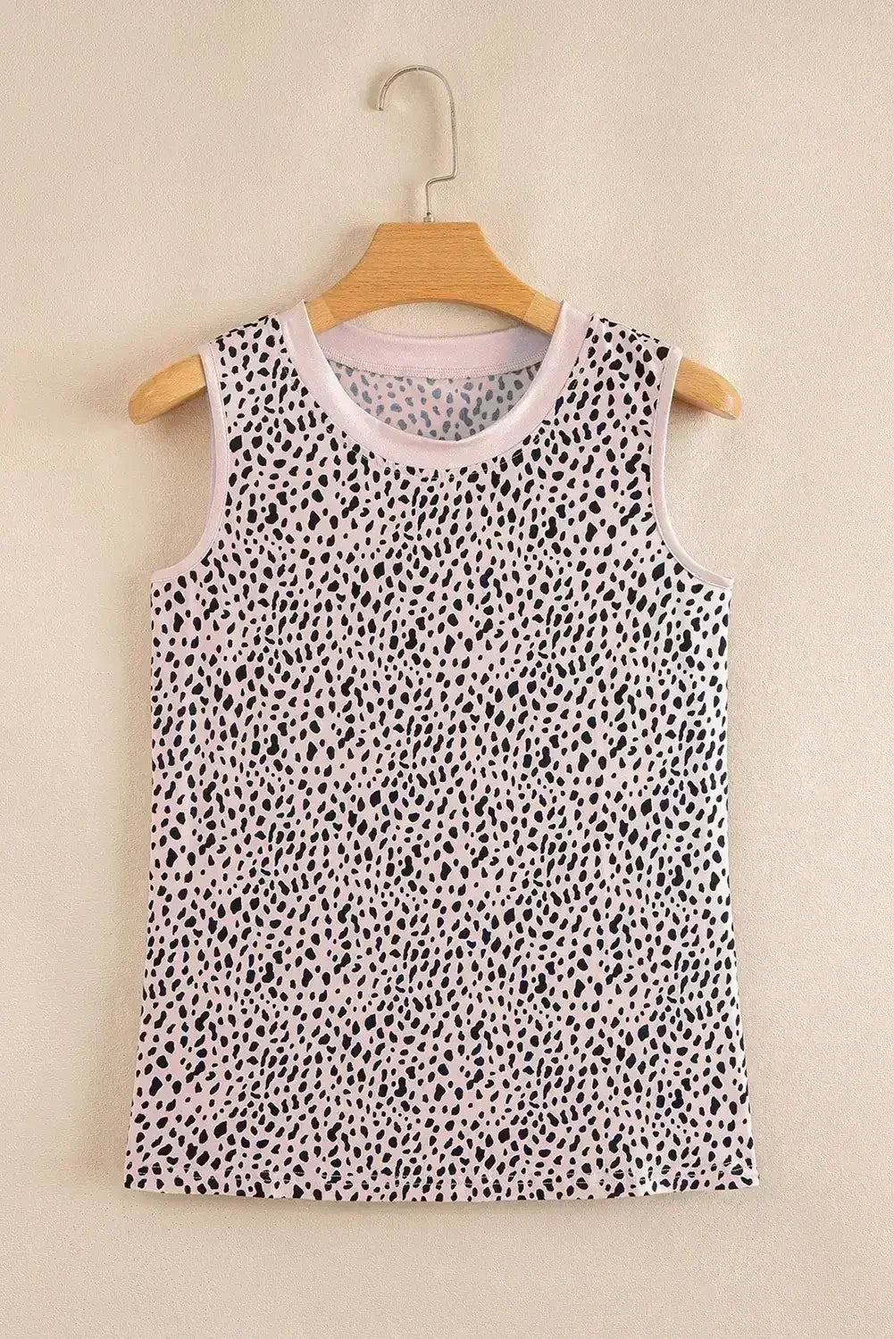 Apricot Allover Leopard Print Round Neck Tank Top