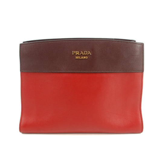 Prada Calfskin Bicolor Red x Burgundy Shoulder Bag #2936
