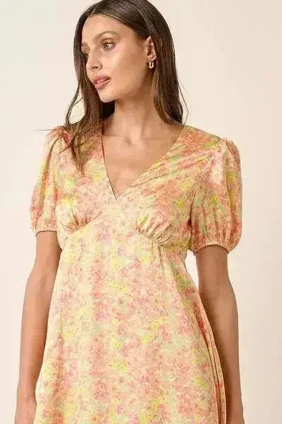 Mittoshop Printed V-Neck Puff Sleeve Mini Dress