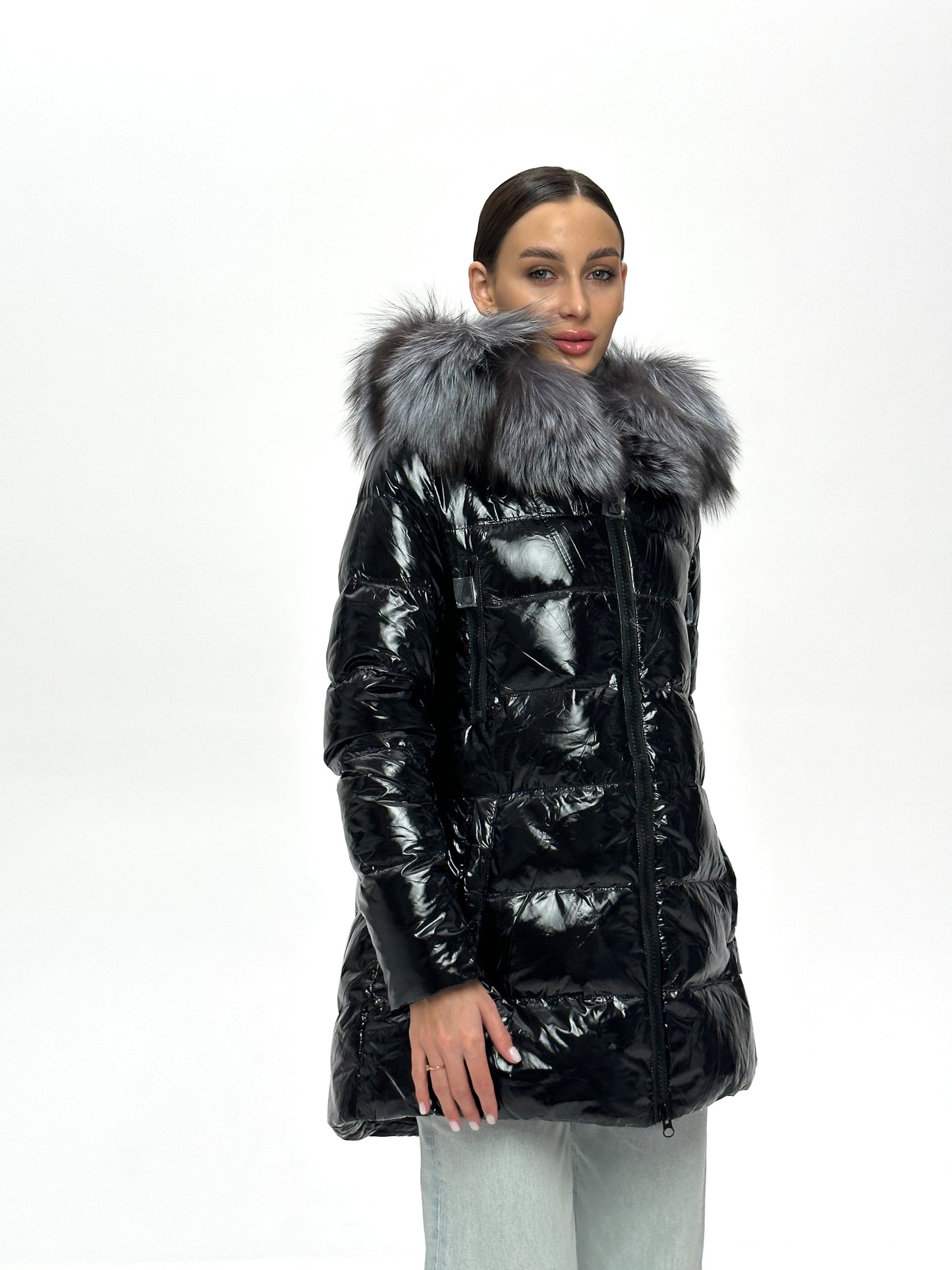 Onyx Genuine Silver Fox Fur Down Parka
