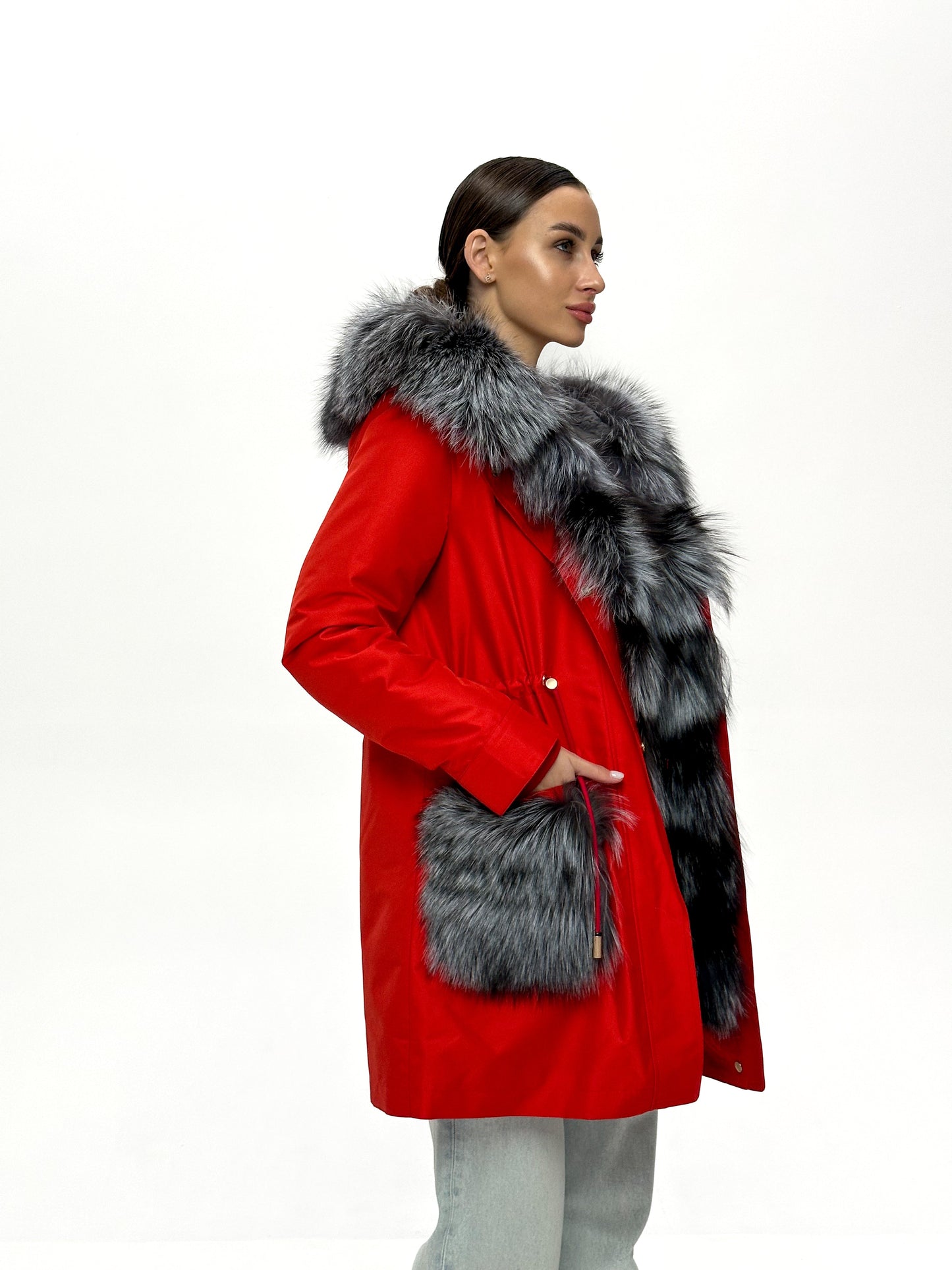 Genuine Silver Fox Fur Rabbit Fur Insulated Parka