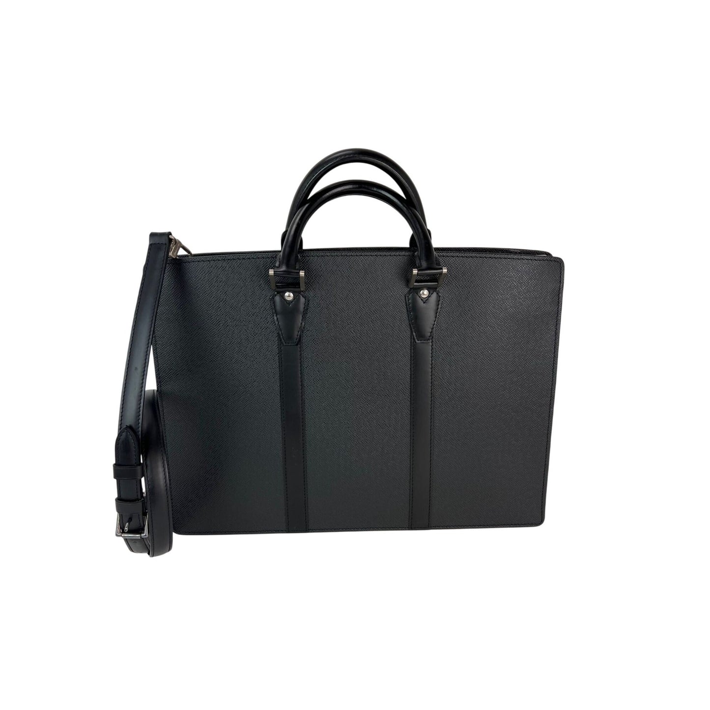 Louis Vuitton Taiga Lozan Ardoise Black Leather Briefcase Men