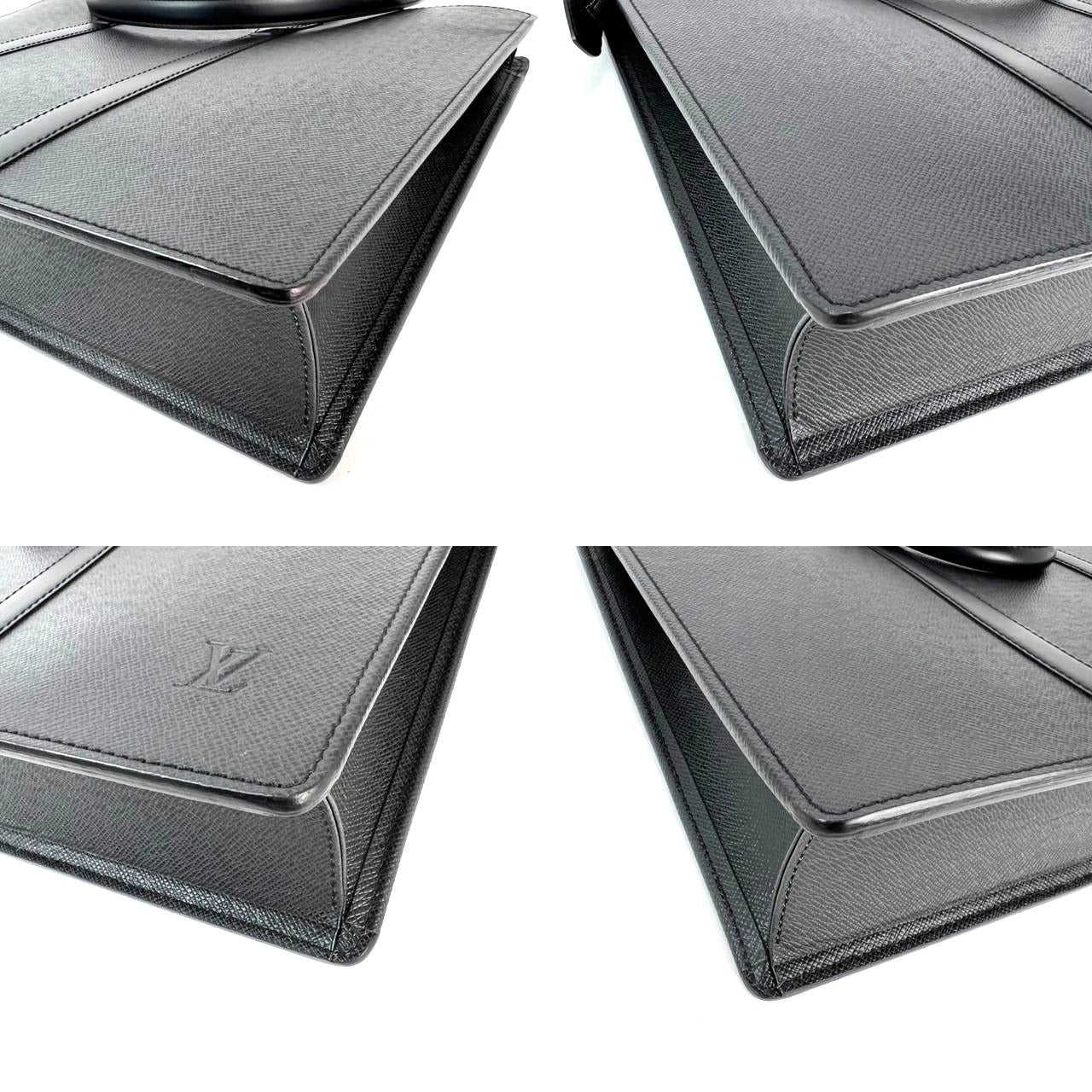 Louis Vuitton Taiga Lozan Ardoise Black Leather Briefcase Men